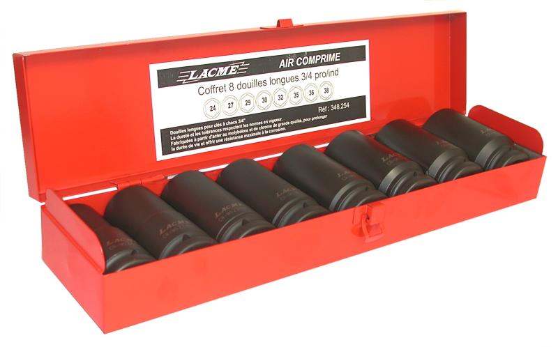 Coffret de 8 douilles longues en 3/4 - Chrome molybdène