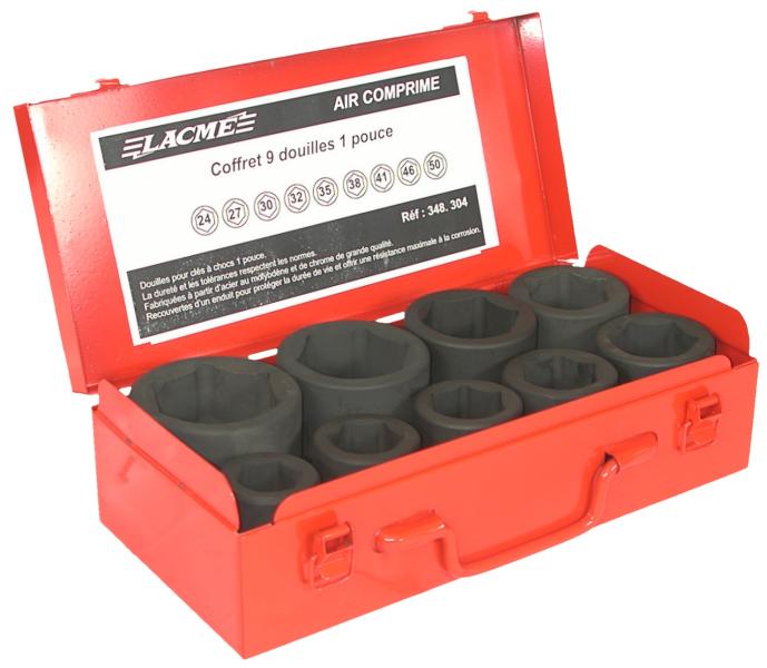 Coffret 9 douilles 1'' - Chrome molybdène