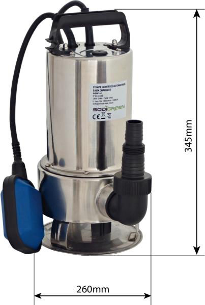 Pompe vide cave pour eau usée, chargée - Inox - Flotteur automatique