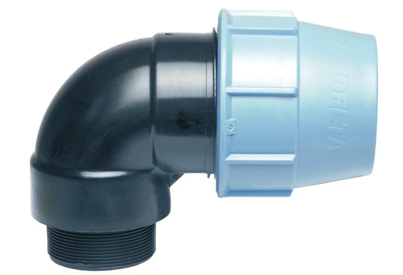 Coude 90° polypropylène sortie tuyau PE mâle - Ø50 x 1''1/4
