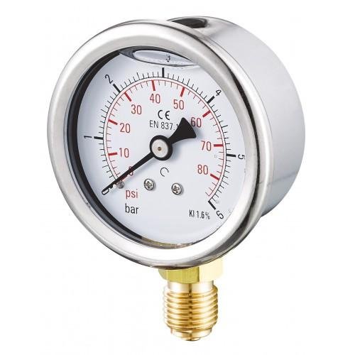 Manomètre INOX raccord vertical 1/4'' - Ø50 - 40 bar