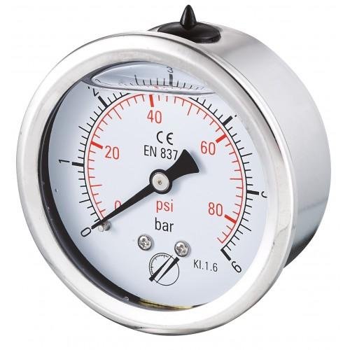 Manomètre INOX raccord axial 1/4'' - Ø63 - (-)1 bar