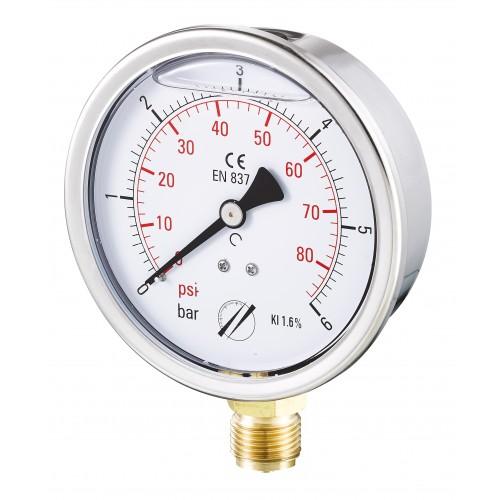 Manomètre INOX raccord radial 1/2'' - Ø100 - 25 bar