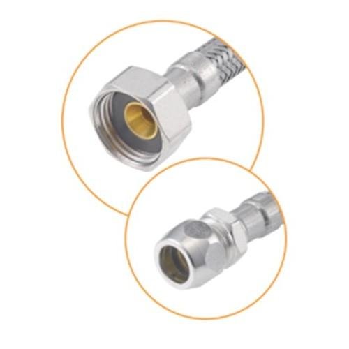 Tresse 30 cm inox femelle Ø15 avec raccord tube cuivre de 10