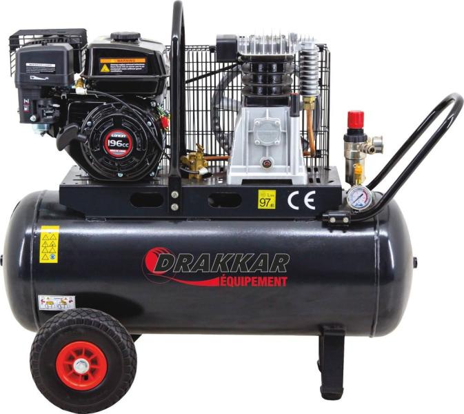 Compresseur mobile Drakkar thermique essence - 100L - 5CV - Moteur Loncin