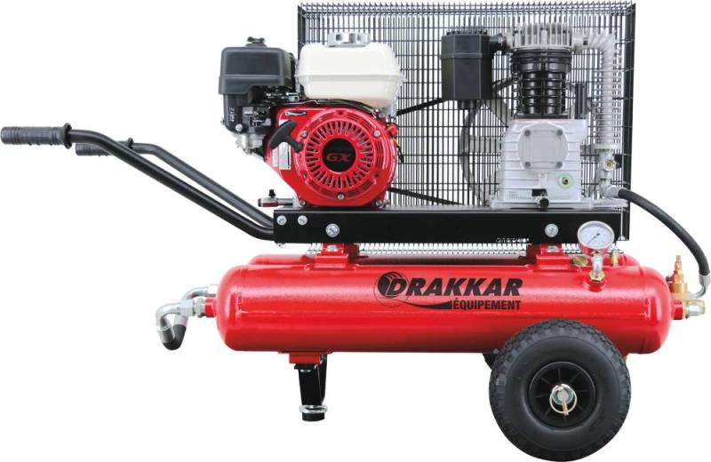 Compresseur DRAKKAR thermique essence - 2x17L - 5CV - Moteur Honda