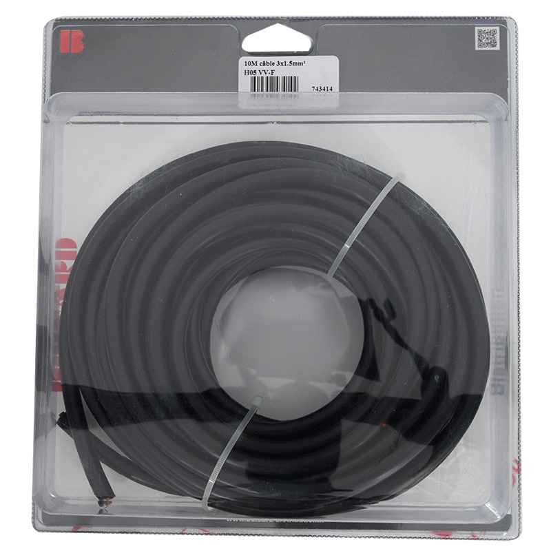 Câble électrique 3 x 1.5 mm² Noir - 10 mètres