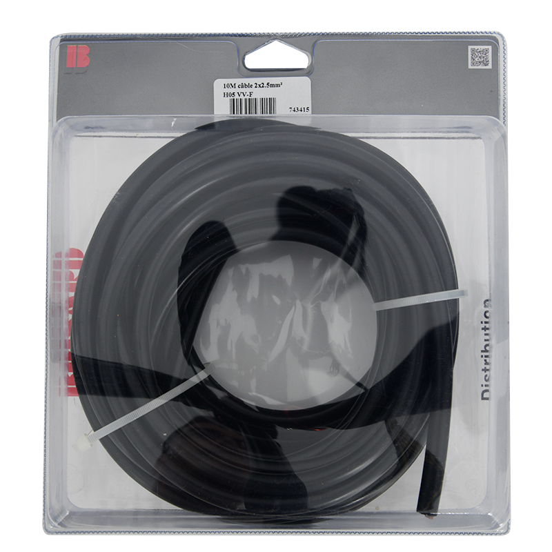Câble électrique 2 x 2.5 mm² Noir - 10 mètres