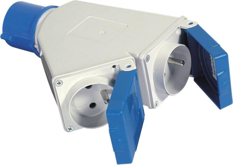 Adaptateur Fiche Mâle CE17 avec 2 Prises Femelles à Clapet 2P+T 230V – FANTON