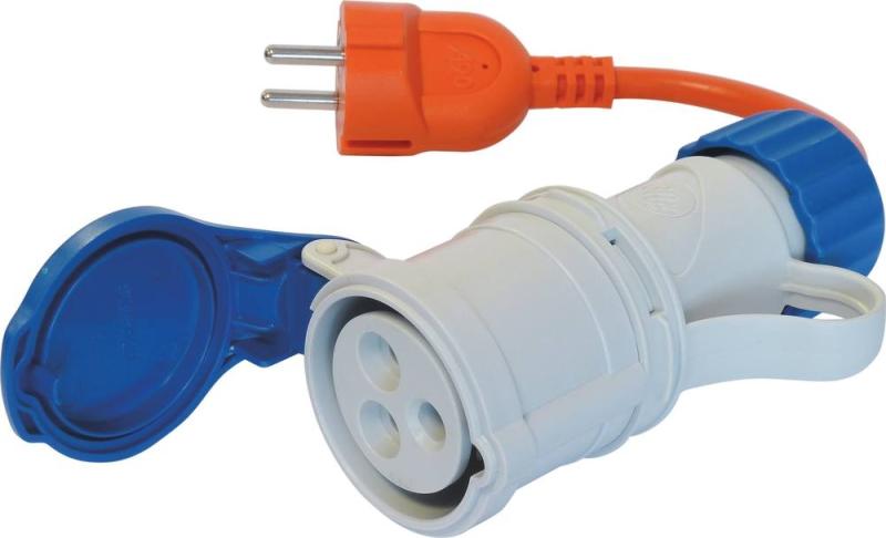 Adaptateur Fiche Mâle 2P+T avec Prise Femelle à Clapet CE17 230V – FANTON