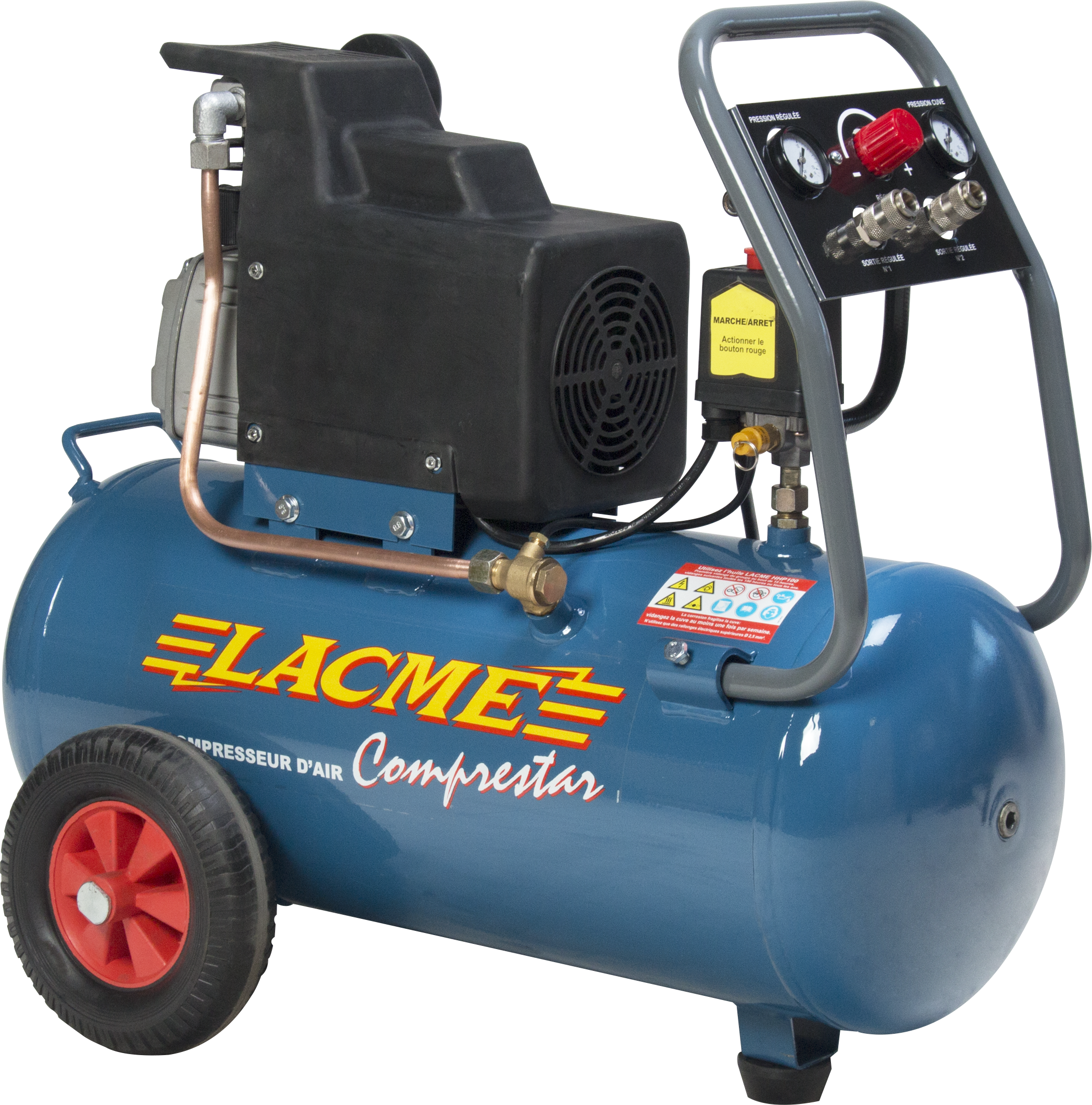 Le compresseur de monophasé, 50 litres avec groupe monobloc lubrifié monocylindre 15 m³/h. 
