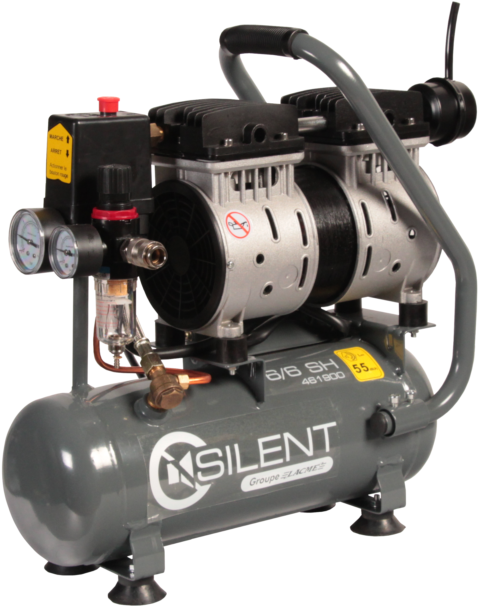 Nouveau compresseur 6/6 SH silencieux équipé d’un groupe à pistons oscillants et à faible vitesse de rotation