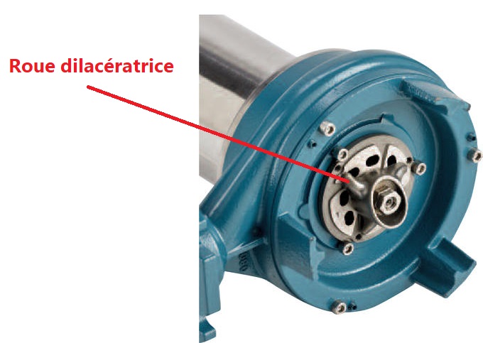 Roue dilacératrice avec broyeur sur pompe Calpeda