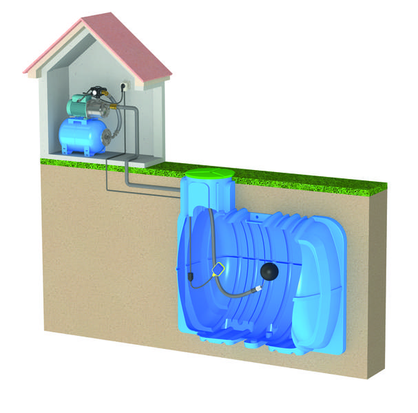 Schéma de principe pour installer une pompe de surface surpresseur pour pomper l'eau de pluie et alimenter une maison