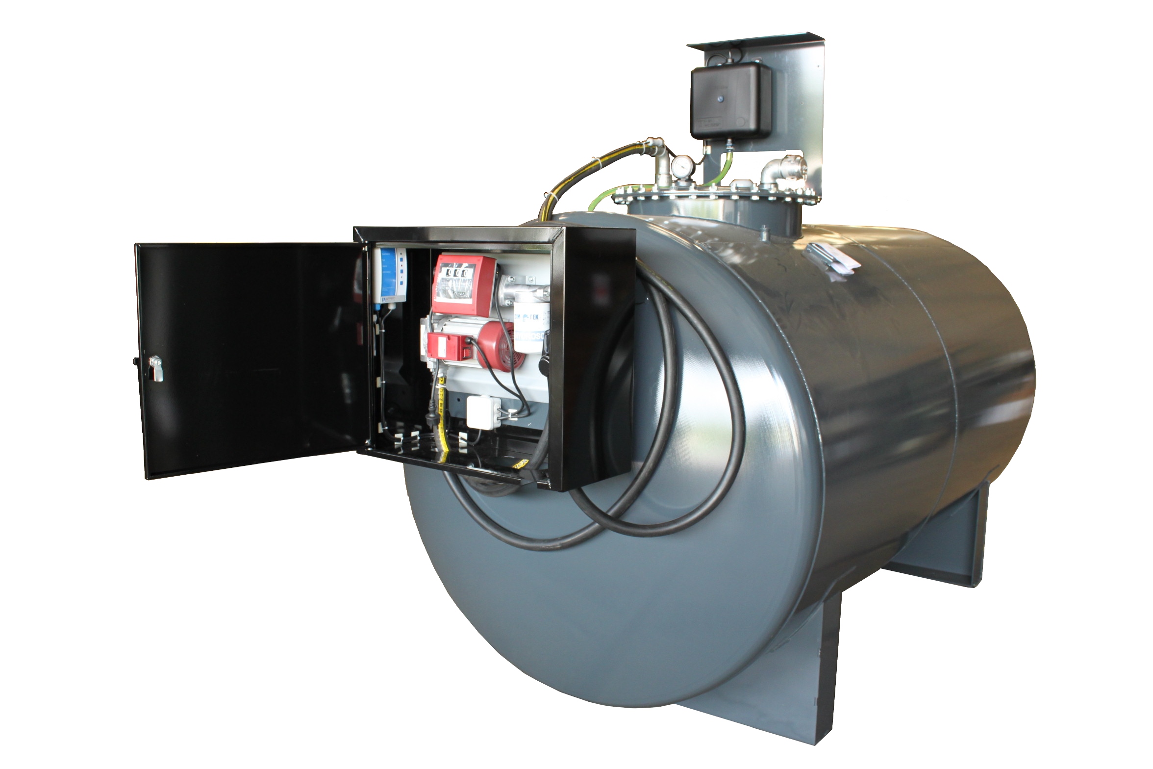 Cuve gasoil 20000L double paroi acier avec pompe Piusi 70L/min. Stockage s&eacute;curis&eacute; GNR et fioul. Solution cl&eacute; en main conforme EN12285.